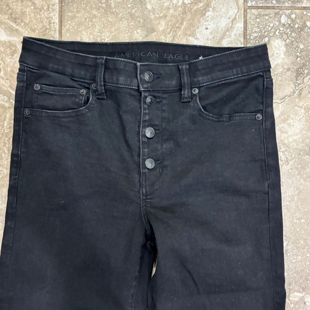 American Eagle Festival Flare Jeans Black High Rise Button Fly Womens 12 Regular - Picture 2 of 13